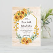 Rustikale Sonnenblume Gold Geometric Barnwood Wedd Einladung (Stehend Vorderseite)