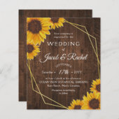 Rustikale Sonnenblume Goldene Hochzeit - Einladung (Vorne/Hinten)
