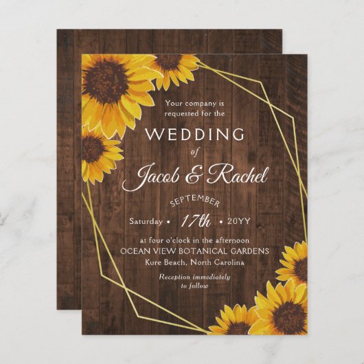 Rustikale Sonnenblume Goldene Hochzeit - Einladung (Vorne/Hinten)