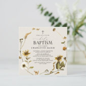 Rustikale Sonnenblume Heilige Taufe Modernes Skrip Einladung (Stehend Vorderseite)