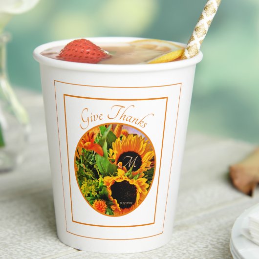 Rustikale Sonnenblume Herbst dank Monogram Pappbecher