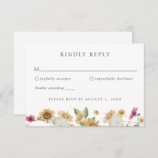 Rustikale Sonnenblume Herbsthochzeit RSVP Response Einladung (Vorne/Hinten)