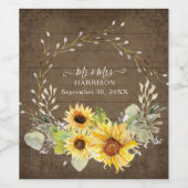 Rustikale Sonnenblume Herr und Frau Floral Waterco Weinetikett (Einzelnes Label)