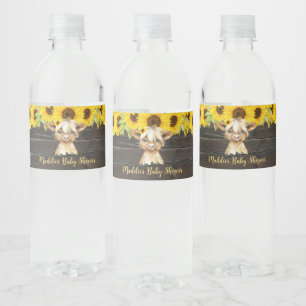 Rustikale Sonnenblume Hochland Kuh Baby Dusche Wasserflaschenetikett