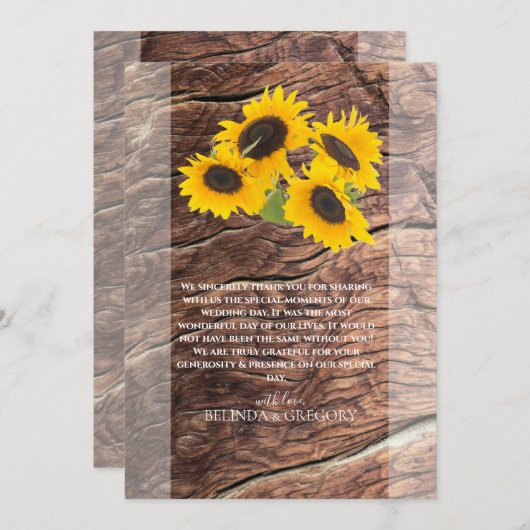Rustikale Sonnenblume Hochzeit Danke Karte (Vorne/Hinten)