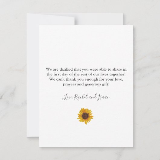 Rustikale Sonnenblume Hochzeit Danke Karte (Rückseite)