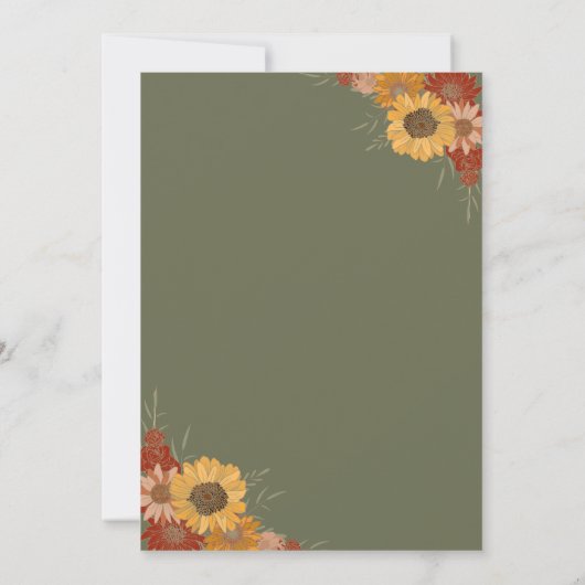 Rustikale Sonnenblume Hochzeit im Herbst Einladung (Rückseite)