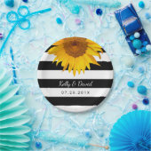 Rustikale Sonnenblume Hochzeit Moderne Streifen Pappteller (Party)