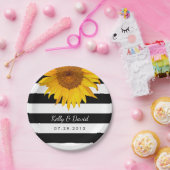 Rustikale Sonnenblume Hochzeit Moderne Streifen Pappteller (Party)