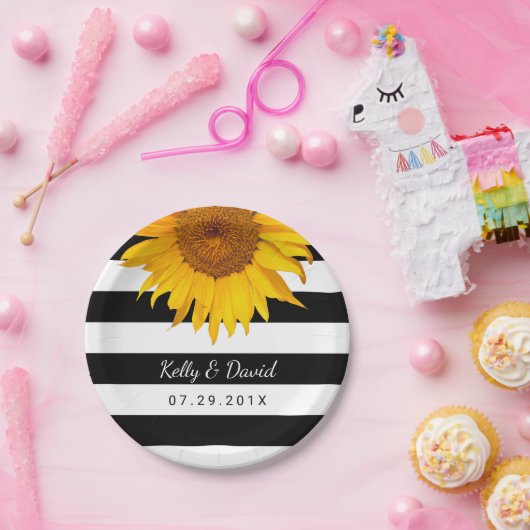 Rustikale Sonnenblume Hochzeit Moderne Streifen Pappteller (Party)