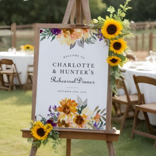 Rustikale Sonnenblume Hochzeit Probe Dinner Zeiche Poster