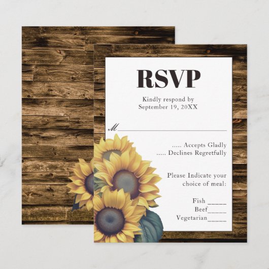Rustikale Sonnenblume Hochzeit RSVP (Vorne/Hinten)