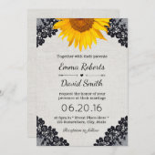 Rustikale Sonnenblume Hochzeit schwarz Schnürsenke Einladung (Vorne/Hinten)