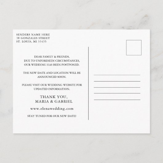 Rustikale Sonnenblume. Hochzeit verschieben Datum Einladungspostkarte (Rückseite)