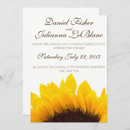 Rustikale Sonnenblume-Hochzeits-Einladung Einladung (Vorne/Hinten)