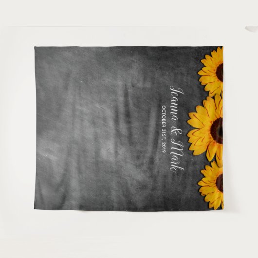 Rustikale Sonnenblume Hochzeitskabine Foto Hinterg Wandteppich (Vorderseite (Horizontal))