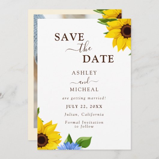 Rustikale Sonnenblume Hochzeitskarte Save the Date (Vorne/Hinten)