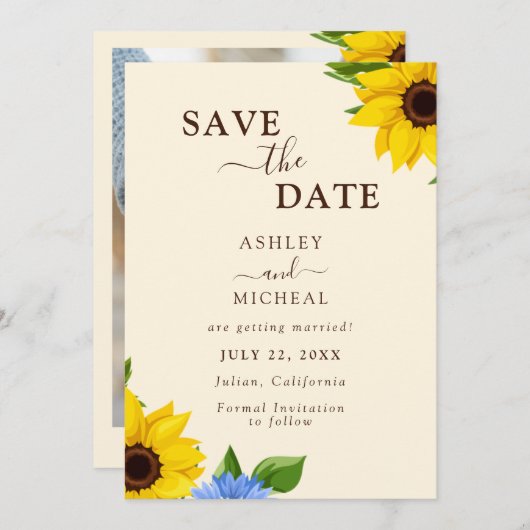 Rustikale Sonnenblume Hochzeitskarte Save the Date (Vorne/Hinten)