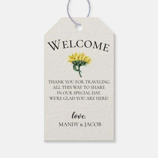 Rustikale Sonnenblume Hochzeitsnadel Geschenkanhänger (Vorderseite)