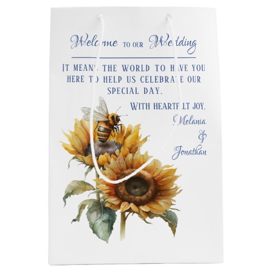 Rustikale Sonnenblume Hochzeitsnadel Mittlere Geschenktüte (Vorderseite)