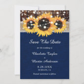 Rustikale Sonnenblume Holz Spitzen Lichter Navy Bl Save The Date (Vorderseite)