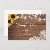 Rustikale Sonnenblume Holz String Lights Mason Jar Dankeskarte (Vorne/Hinten)