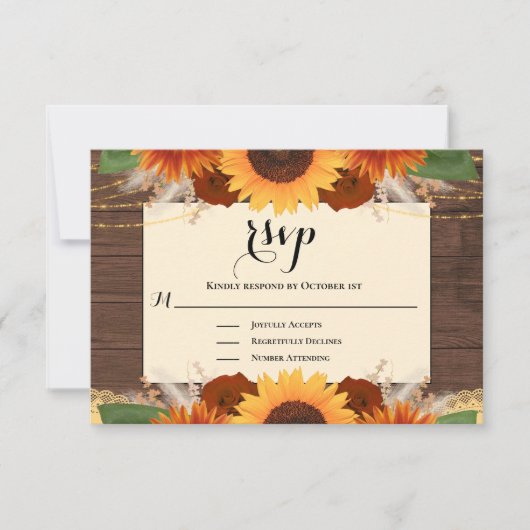 Rustikale Sonnenblume Holz Terracotta Wedding RSVP (Vorderseite)
