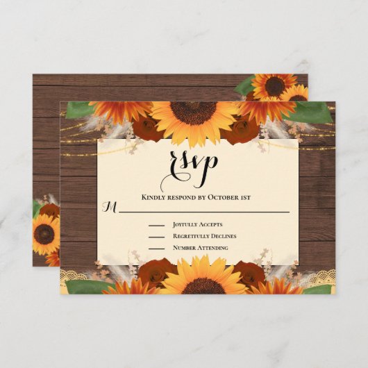 Rustikale Sonnenblume Holz Terracotta Wedding RSVP (Vorne/Hinten)
