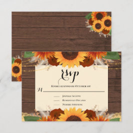 Rustikale Sonnenblume Holz Terracotta Wedding RSVP Karte