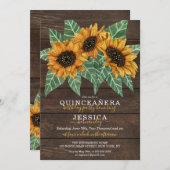 Rustikale Sonnenblume Holz Wasserfarbe Quinceañea Einladung (Vorne/Hinten)