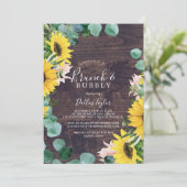 Rustikale Sonnenblume | Holzbrunch und Brauchdusch Einladung (Stehend Vorderseite)