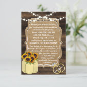 Rustikale Sonnenblume Holzleuchten Hochzeitstich Einladung (Stehend Vorderseite)