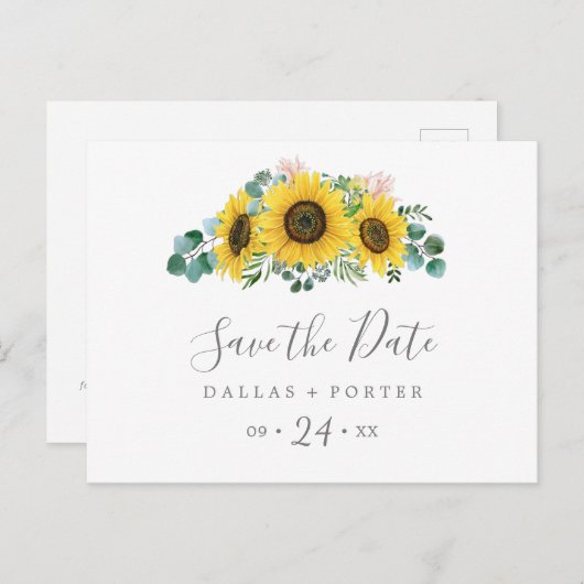 Rustikale Sonnenblume Horizontal Save the Date Pos Einladungspostkarte (Vorne/Hinten)