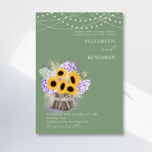 Rustikale Sonnenblume Hydrangea Elegante Grüne Hoc Einladung