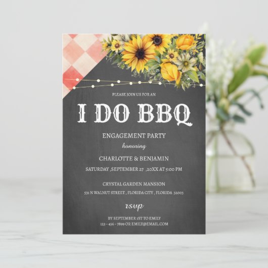 Rustikale Sonnenblume Ich mache GRILLEN Engagement Einladung (Stehend Vorderseite)