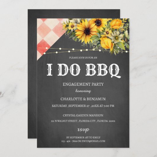Rustikale Sonnenblume Ich mache GRILLEN Engagement Einladung (Vorne/Hinten)