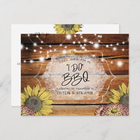 Rustikale Sonnenblume Ich mache GRILLEN Engagement Einladungspostkarte (Vorne/Hinten)