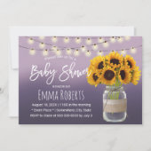 Rustikale Sonnenblume Jar Elegante Lila Babydusche Einladung (Vorderseite)