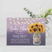 Rustikale Sonnenblume Jar Elegante Lila Babydusche Einladung (Stehend Vorderseite)