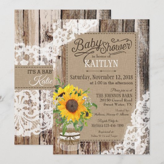 Rustikale Sonnenblume Kinderdusche Einladung (Vorne/Hinten)