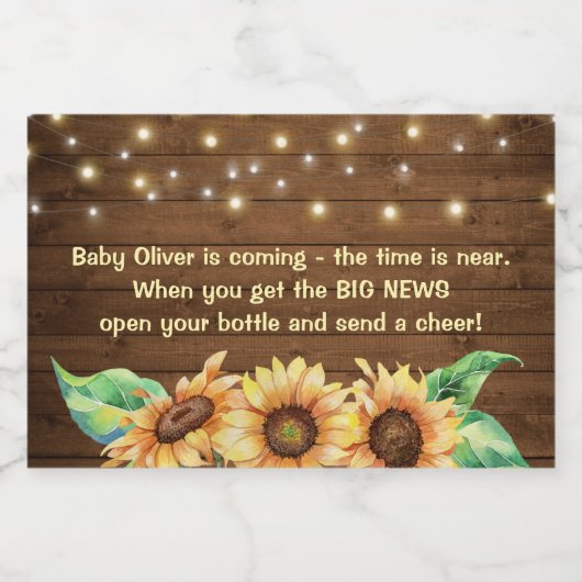 Rustikale Sonnenblume Kinderdusche Sprinkle Mini W Schaumweinetikett (Einzelnes Label)