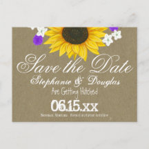 Rustikale Sonnenblume Kraft Save the Date Postkart