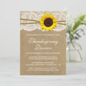Rustikale Sonnenblume Kraft & Spitzen Erntedank Ab Einladung (Stehend Vorderseite)