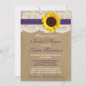 Rustikale Sonnenblume, Kraft- und Spitzen-Brautpar Einladung (Vorderseite)
