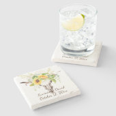 Rustikale Sonnenblume Kuh Skull Horns Bouquet Mono Steinuntersetzer (Seitenansicht)