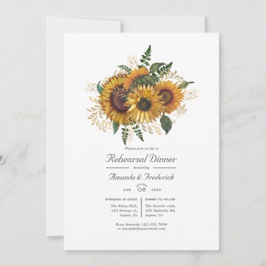 Rustikale Sonnenblume Land Probe Abendessen Einladung (Vorderseite)