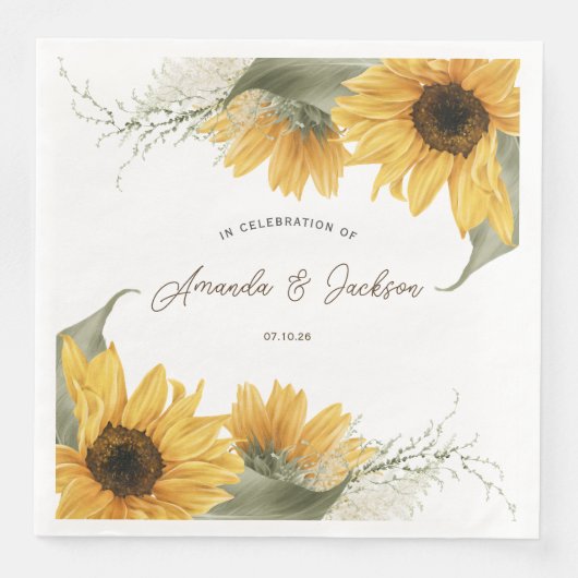 rustikale Sonnenblume, ländliche Hochzeit im Herbs Serviette (Vorderseite)