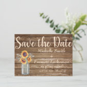 Rustikale Sonnenblume LandVintage Holz Save the Da Date (Stehend Vorderseite)
