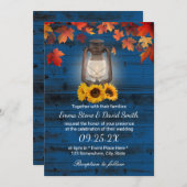 Rustikale Sonnenblume Laternenblau-Hochzeit im Her Einladung (Vorne/Hinten)