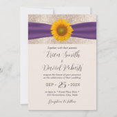 Rustikale Sonnenblume Lila Ribbon Elegante Hochzei Einladung (Vorderseite)
